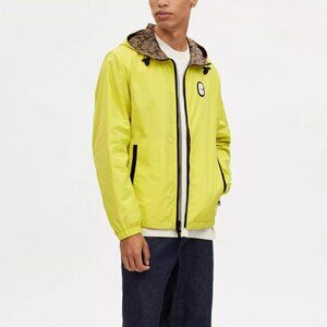 COACH Men's Reversible Full Zip Windbreaker Jacket Size XS In Yellow/Khaki Sig